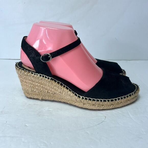 Abeo Sandals Womens Dahlia Spadrilles Wedges Black Size 7 Ankle Strap Buckle - Picture 4 of 13